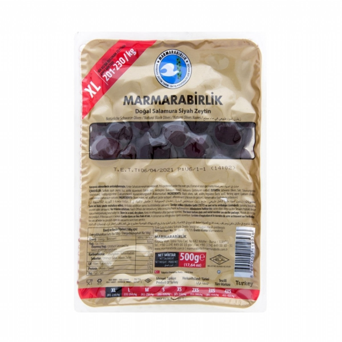 Marmarabirlik Natural Black Olives (XL) 500g