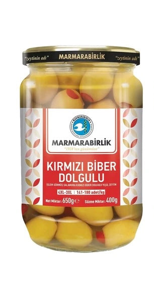 MARMARABIRLIK KIRMIZI BIBER DOLGULU YESIL ZEYTIN 650GR