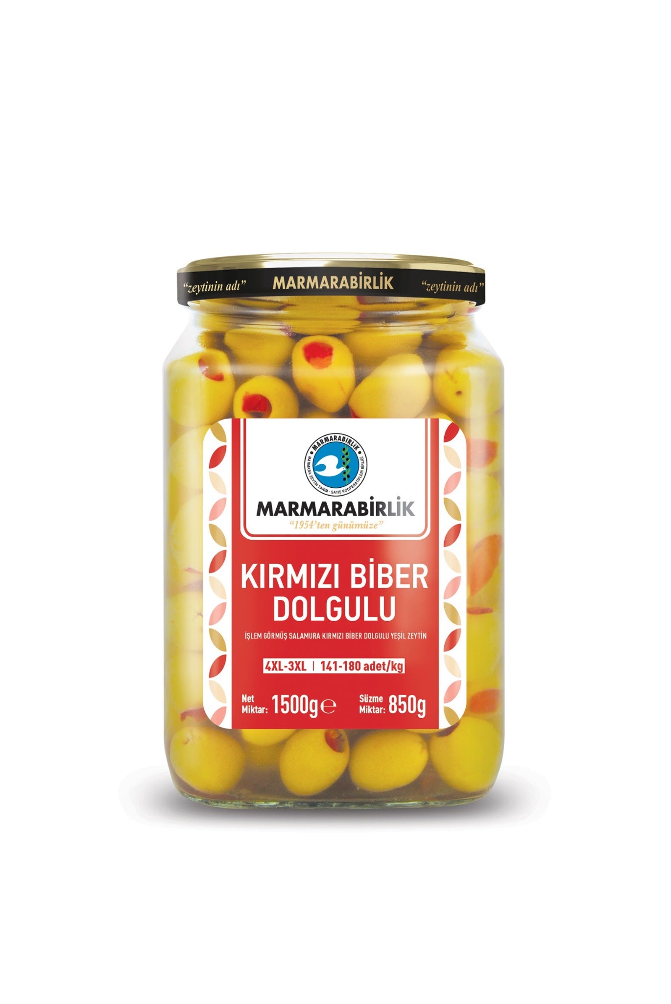 MARMARABIRLIK KIRMIZI BIBER DOLGULU YESIL ZEYTIN 850GR