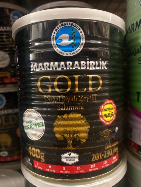 Marmarabirlik Natural Fermented Pasteurized Gold Black Olives in Can – 0.9lb